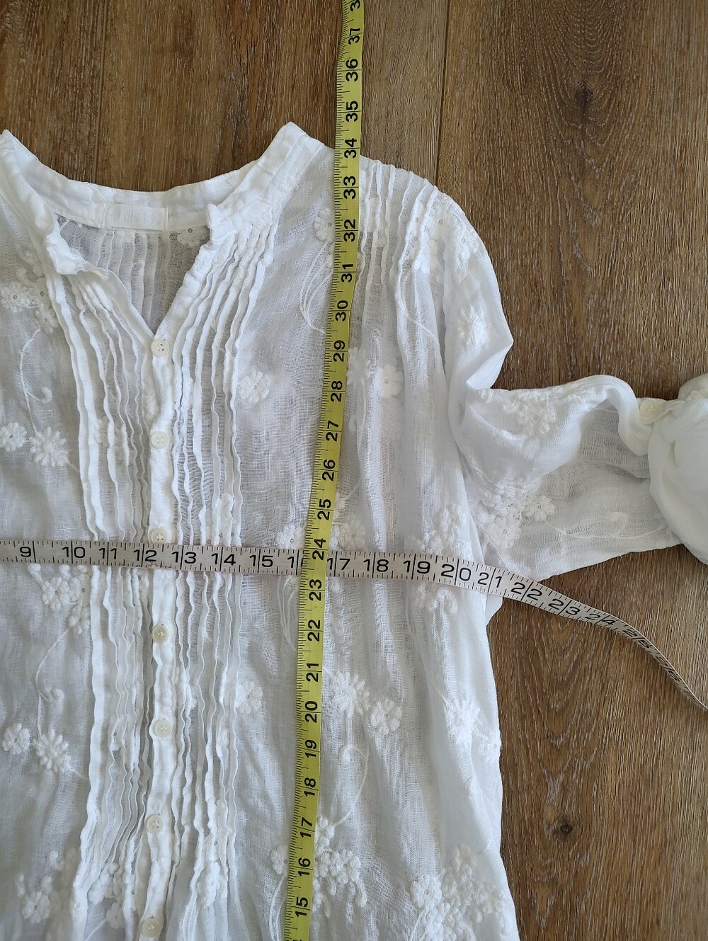 CP Shades Linen Embroidered Shirt Dress Or Long Tunic Top White Boho Coastal M - Picture 3 of 12